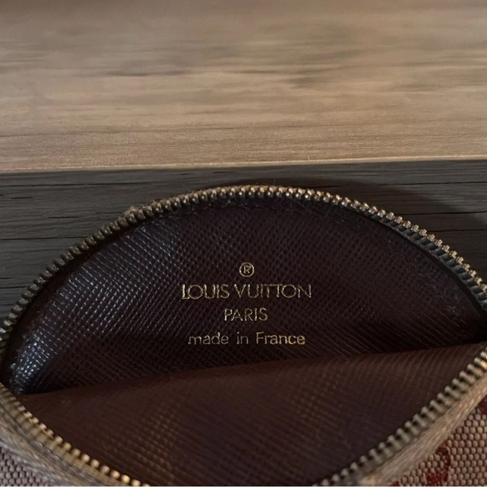 Louis Vuitton Beige Canvas Round Cosmetic Pouch with Red Monogram